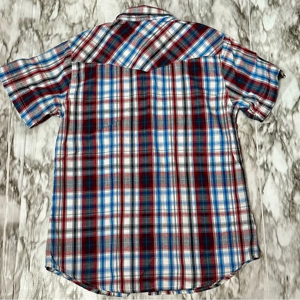 Levi's Red Blue Casual Pearl Snap Button Down Shirt Western Cowboy Country Farm